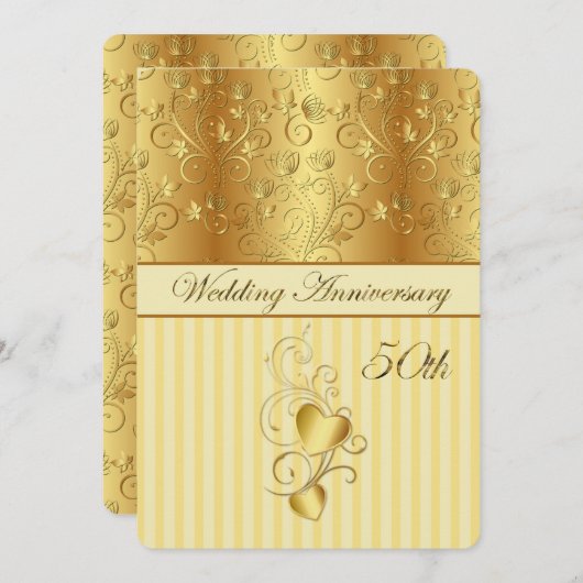 Goldene Blüte, Herz 50. Hochzeitstag Einladung (Vorne/Hinten)