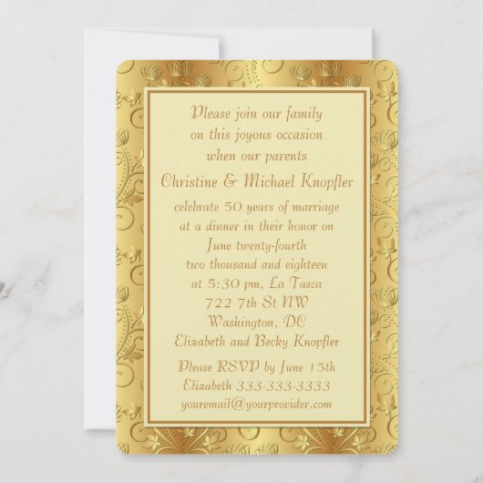 Goldene Blüte, Herz 50. Hochzeitstag Einladung (Rückseite)