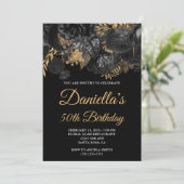 Goldene Blüte Schwarz 50. Geburtstag Einladung (Stehend Vorderseite)