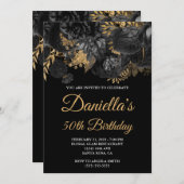 Goldene Blüte Schwarz 50. Geburtstag Einladung (Vorne/Hinten)