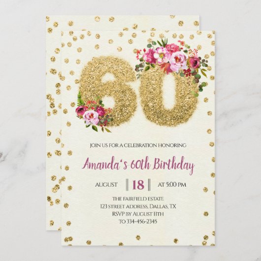 Goldene Blüte zum 60. Geburtstag Einladung (Vorne/Hinten)