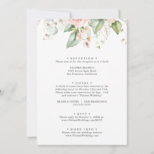 Goldene Blüte Zurück und Front feierliche Hochzeit Einladung (Rückseite)