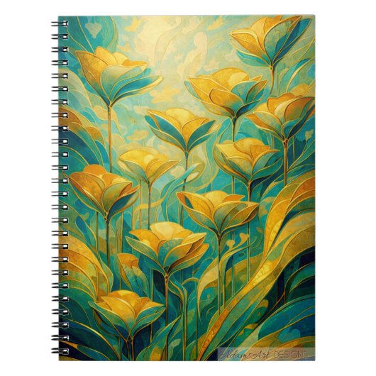 Goldene Blüten Abstracte Florale  Notizblock (Vorderseite)