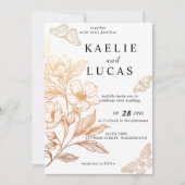 "Goldene Blüten der Liebe" Hochzeit Einladung (Vorderseite)