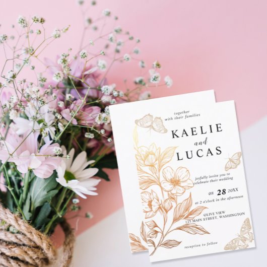 "Goldene Blüten der Liebe" Hochzeit Einladung