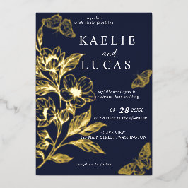 "Goldene Blüten der Liebe" | Romantische Hochzeit  Folieneinladung