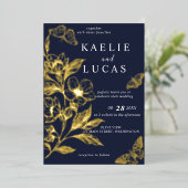 "Goldene Blüten der Liebe" | Romantische Hochzeit Folieneinladung (Stehend vorne)