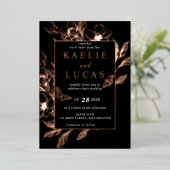 "Goldene Blüten der Liebe" | Schwarze Hochzeit Folieneinladung (Stehend vorne)