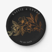 "Goldene Blüten der Liebe" | Schwarze Hochzeit Pappteller (Vorderseite)