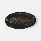 "Goldene Blüten der Liebe" | Schwarze Hochzeit Pappteller (Schrägansicht)