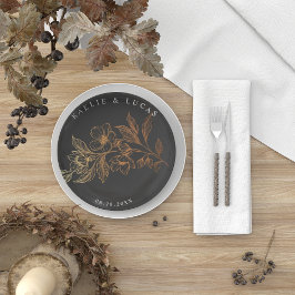 "Goldene Blüten der Liebe" | Schwarze Hochzeit Pappteller