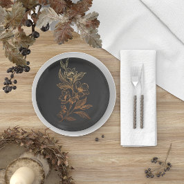 "Goldene Blüten der Liebe" | Schwarze Hochzeit Pappteller