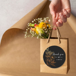 "Goldene Blüten der Liebe" | Schwarze Hochzeit Runder Aufkleber