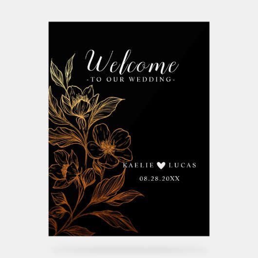 "Goldene Blüten der Liebe" | Schwarze Hochzeit Wil Acrylschild (Vorderseite)