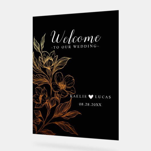 "Goldene Blüten der Liebe" | Schwarze Hochzeit Wil Acrylschild (Winkel)