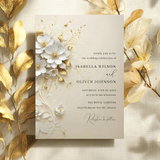 Goldene Blüten-Hochzeitseinladung Einladung