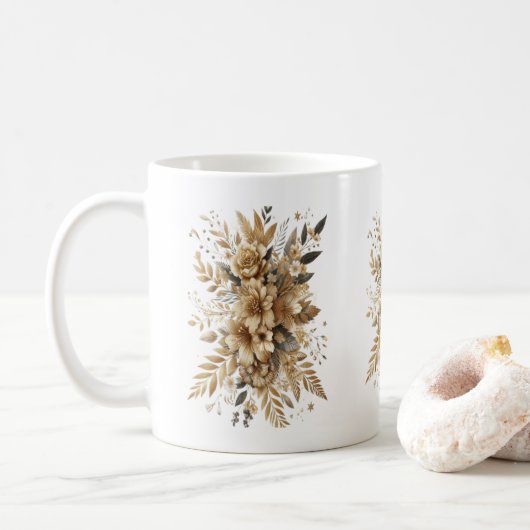 goldene Blüten Kaffeetasse (Mit Donut)