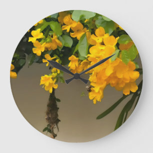Goldene Blüten-Schönheit Große Wanduhr