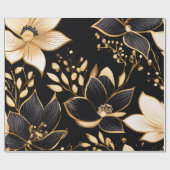 Goldene Blüten: Schwarze und goldene Blumenmuster Geschenkpapier (Flach)