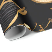 Goldene Blüten: Schwarze und goldene Blumenmuster Geschenkpapier (Rolleneckpunkt)