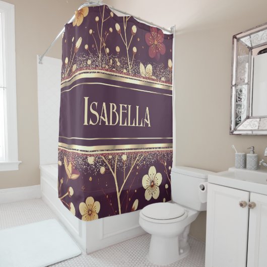 Goldene Blüten: zarte Blumensinfonie Duschvorhang (Beispiel)