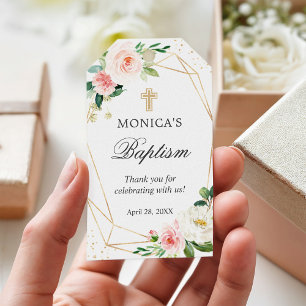Goldene Blütenblütentaufe & Christening Geschenkanhänger