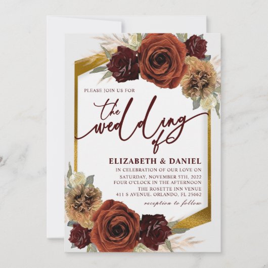 Goldene Blütenkrähe Einladung (Vorderseite)