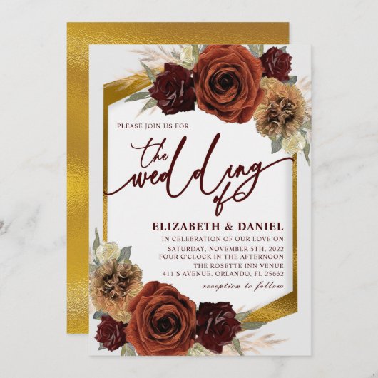 Goldene Blütenkrähe Einladung (Vorne/Hinten)