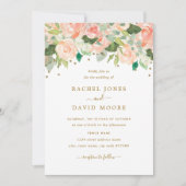 Goldene Blütenpfirsichfarben Hochzeit einladen Einladung (Vorderseite)