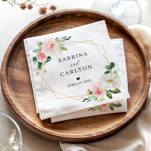 Goldene Blütenpink-Blütenhochzeit Serviette