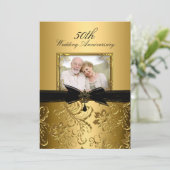 Goldene Blütenwirbel Foto 50 Jahre Einladung (Stehend Vorderseite)