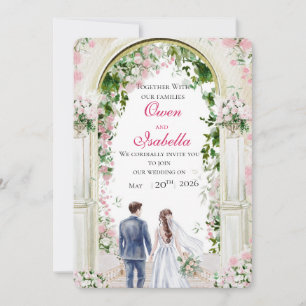 Goldene Bogenförmige Florale Efeu-Illustration Hoc Einladung