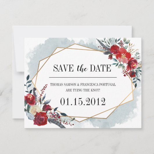 Goldene Boho-Blumenhochzeit Das Datum speichern Save The Date (Vorderseite)