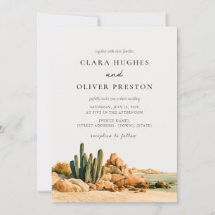 Goldene Boho-Kakteen-Hochzeit am Strand von Los Ca Einladung