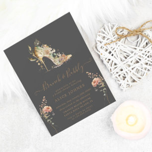 Goldene Boho-Stiletto-Schuh-Hochzeits-Brunch-Einla Einladung