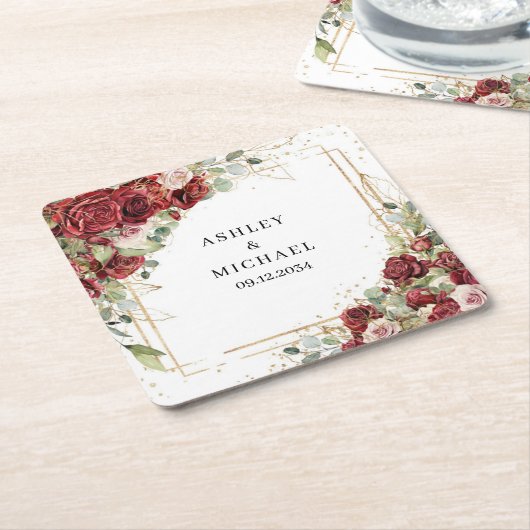 Goldene Bordeaux-Hochzeit Rechteckiger Pappuntersetzer (angewinkelt)