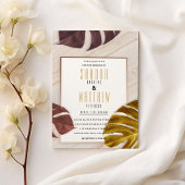 Goldene Bordeaux-Rose-Goldmarmor, tropische Hochze Einladung