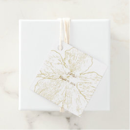 Goldene botanische florale Hochzeits-Quadratform-E Geschenkanhänger