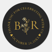 Goldene botanische Folienmonogramm nach Maß Runder Aufkleber (Vorderseite)