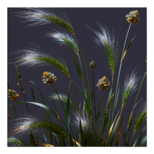 Goldene Botanische Gras-Wandkunst Poster