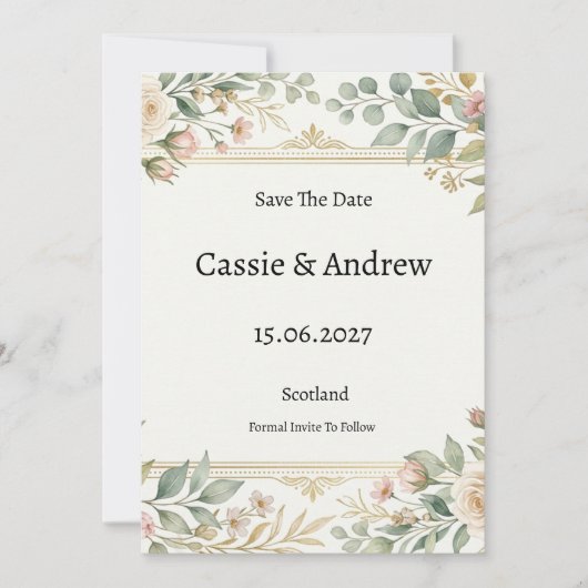 Goldene botanische Hochzeit Save The Date (Vorderseite)