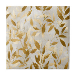 Goldene botanische Keramikfliese
