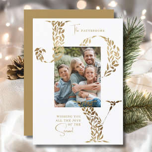 Goldene botanische Weihnachtsfoto-Freude Familie Feiertagskarte