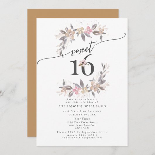 Goldene Bouquet Fall Rose Süß 16 Einladung (Vorne/Hinten)