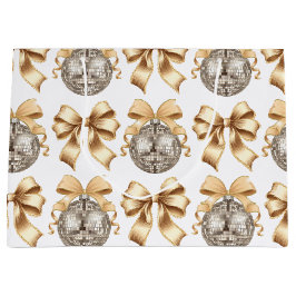 Goldene Bow und Disco Ball Große Geschenktasche -  Geschenktüte