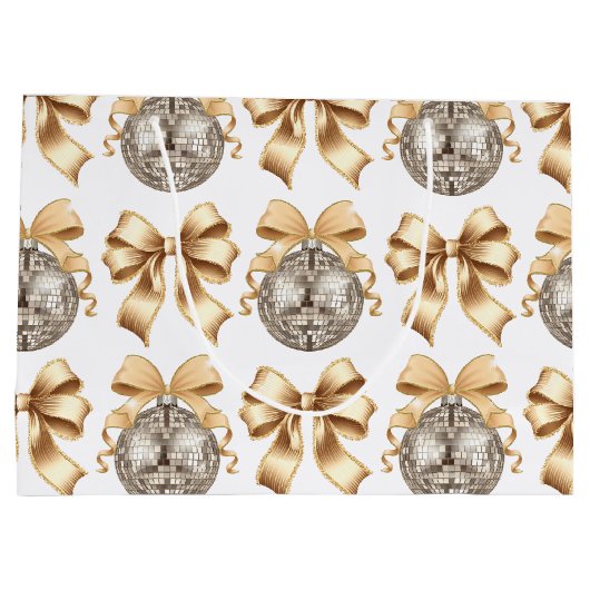 Goldene Bow und Disco Ball Große Geschenktasche - Geschenktüte (Rückseite)