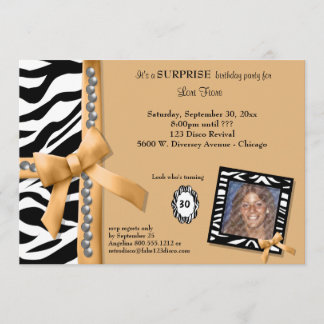 Goldene Bow und Zebra gestreift Geburtstagsparty l Einladung