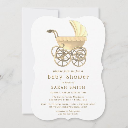 Goldene Boy- oder Girl-Stroll-Kinderdusche laden e Einladung (Vorderseite)