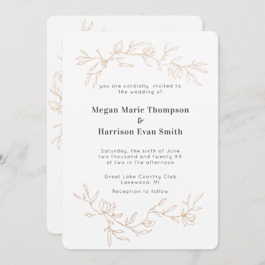 Goldene Branchen Einladung zur Hochzeit (Vorne/Hinten)
