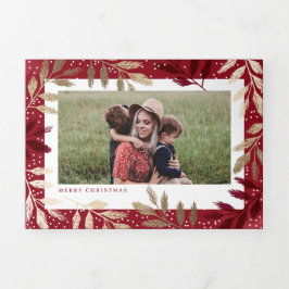 Goldene Branchen Frohe Weihnachten 5 Foto Dreifach Gefaltete Urlaubskarte